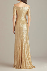 Goldenes Schulterfreies Etui Ballkleid mit Pailletten